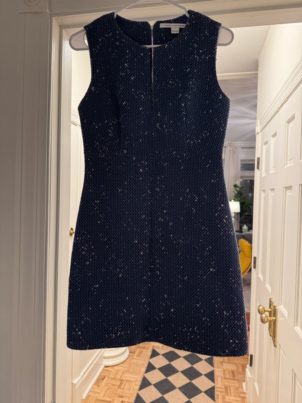 Diane VonFurstenburg Sleeveless Navy Tweed Shift Dress